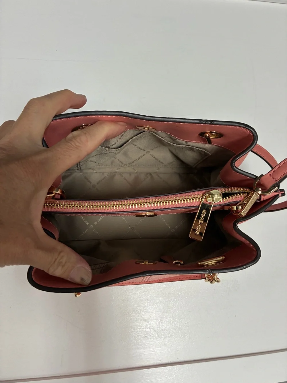 Michael Kors Coral-Peach Leather Chain-Handle Shoulder Bag